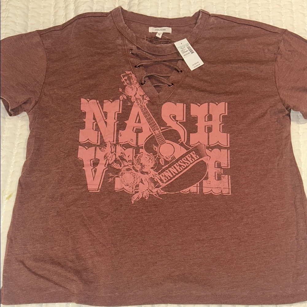 Maurices Pink and Brown Cut Out T-Shirt